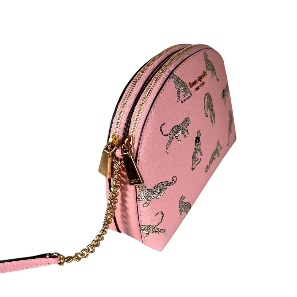 Kate Spade New York Womens Morgan Leopard Double-Zip Dome Pink Crossbody Bag - Picture 4 of 16